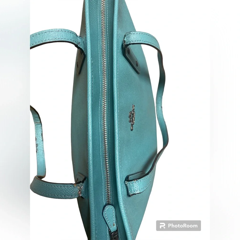 CITY TOTE WITH ZIPPER (COACH F57522) BLUE GREEN/BLACK ANTIQUE NICKEL